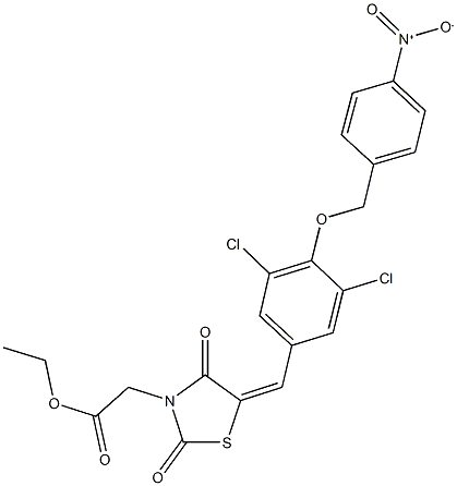 ethyl {5-[3,5-dichloro-4-({4-nitrobenzyl}oxy)benzylidene]-2,4-dioxo-1,3-thiazolidin-3-yl}acetate Struktur