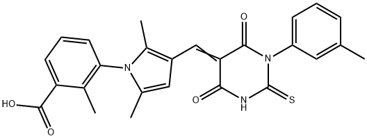 3-{2,5-dimethyl-3-[(1-(3-methylphenyl)-4,6-dioxo-2-thioxotetrahydro-5(2H)-pyrimidinylidene)methyl]-1H-pyrrol-1-yl}-2-methylbenzoic acid Struktur