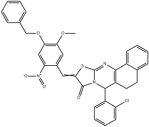 10-{4-(benzyloxy)-2-nitro-5-methoxybenzylidene}-7-(2-chlorophenyl)-5,7-dihydro-6H-benzo[h][1,3]thiazolo[2,3-b]quinazolin-9(10H)-one Struktur