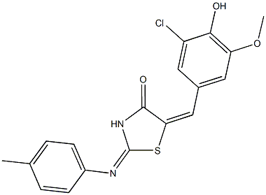 5-(3-chloro-4-hydroxy-5-methoxybenzylidene)-2-[(4-methylphenyl)imino]-1,3-thiazolidin-4-one Struktur