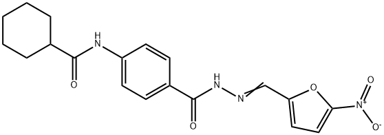 N-(4-{[2-({5-nitro-2-furyl}methylene)hydrazino]carbonyl}phenyl)cyclohexanecarboxamide Struktur