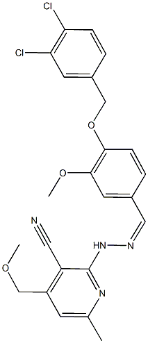 2-(2-{4-[(3,4-dichlorobenzyl)oxy]-3-methoxybenzylidene}hydrazino)-4-(methoxymethyl)-6-methylnicotinonitrile Struktur