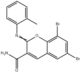 6,8-dibromo-2-[(2-methylphenyl)imino]-2H-chromene-3-carboxamide Struktur