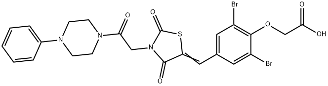 [2,6-dibromo-4-({2,4-dioxo-3-[2-oxo-2-(4-phenyl-1-piperazinyl)ethyl]-1,3-thiazolidin-5-ylidene}methyl)phenoxy]acetic acid Struktur