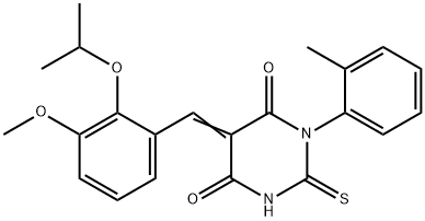 5-(2-isopropoxy-3-methoxybenzylidene)-1-(2-methylphenyl)-2-thioxodihydro-4,6(1H,5H)-pyrimidinedione Struktur