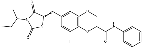 2-{4-[(3-sec-butyl-2,4-dioxo-1,3-thiazolidin-5-ylidene)methyl]-2-iodo-6-methoxyphenoxy}-N-phenylacetamide Struktur