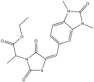 ethyl 2-{5-[(1,3-dimethyl-2-oxo-2,3-dihydro-1H-benzimidazol-5-yl)methylene]-2,4-dioxo-1,3-thiazolidin-3-yl}propanoate Struktur