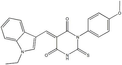 5-[(1-ethyl-1H-indol-3-yl)methylene]-1-(4-methoxyphenyl)-2-thioxodihydro-4,6(1H,5H)-pyrimidinedione Struktur