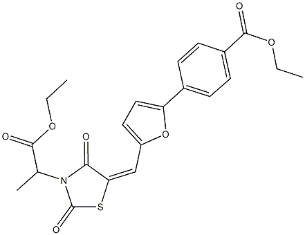 ethyl 4-(5-{[3-(2-ethoxy-1-methyl-2-oxoethyl)-2,4-dioxo-1,3-thiazolidin-5-ylidene]methyl}-2-furyl)benzoate Struktur