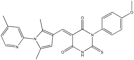 5-{[2,5-dimethyl-1-(4-methyl-2-pyridinyl)-1H-pyrrol-3-yl]methylene}-1-(4-methoxyphenyl)-2-thioxodihydro-4,6(1H,5H)-pyrimidinedione Struktur