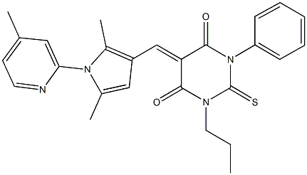 5-{[2,5-dimethyl-1-(4-methylpyridin-2-yl)-1H-pyrrol-3-yl]methylene}-1-phenyl-3-propyl-2-thioxodihydropyrimidine-4,6(1H,5H)-dione Struktur