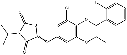 5-{3-chloro-5-ethoxy-4-[(2-fluorobenzyl)oxy]benzylidene}-3-isopropyl-1,3-thiazolidine-2,4-dione Struktur