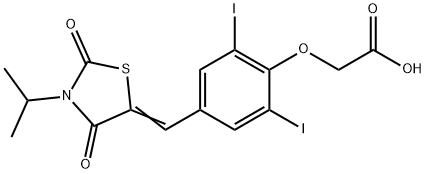 {2,6-diiodo-4-[(3-isopropyl-2,4-dioxo-1,3-thiazolidin-5-ylidene)methyl]phenoxy}acetic acid Struktur