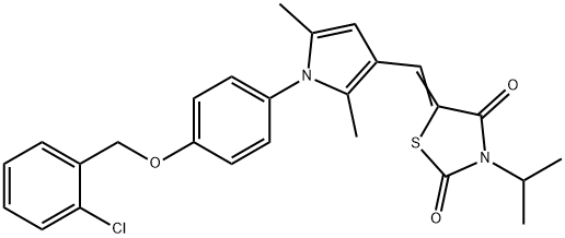 5-[(1-{4-[(2-chlorobenzyl)oxy]phenyl}-2,5-dimethyl-1H-pyrrol-3-yl)methylene]-3-isopropyl-1,3-thiazolidine-2,4-dione Struktur