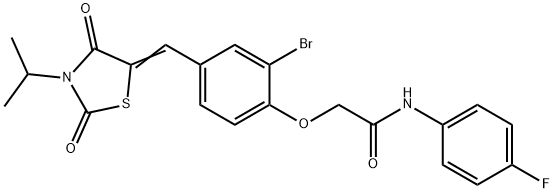 2-{2-bromo-4-[(3-isopropyl-2,4-dioxo-1,3-thiazolidin-5-ylidene)methyl]phenoxy}-N-(4-fluorophenyl)acetamide Struktur