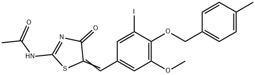 N-(5-{3-iodo-5-methoxy-4-[(4-methylbenzyl)oxy]benzylidene}-4-oxo-4,5-dihydro-1,3-thiazol-2-yl)acetamide Struktur