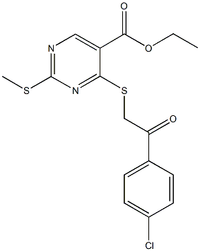 ethyl 4-{[2-(4-chlorophenyl)-2-oxoethyl]sulfanyl}-2-(methylsulfanyl)-5-pyrimidinecarboxylate Struktur