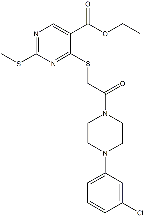 ethyl 4-({2-[4-(3-chlorophenyl)-1-piperazinyl]-2-oxoethyl}sulfanyl)-2-(methylsulfanyl)-5-pyrimidinecarboxylate Struktur