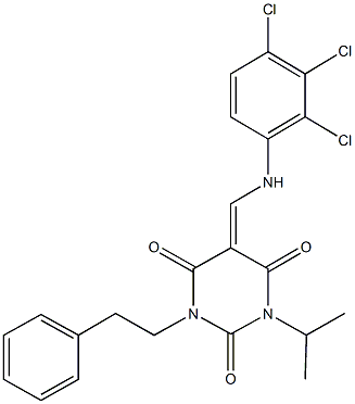 1-isopropyl-3-(2-phenylethyl)-5-[(2,3,4-trichloroanilino)methylene]-2,4,6(1H,3H,5H)-pyrimidinetrione Struktur