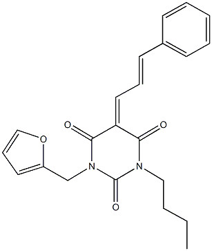 1-butyl-3-(2-furylmethyl)-5-(3-phenyl-2-propenylidene)-2,4,6(1H,3H,5H)-pyrimidinetrione Struktur