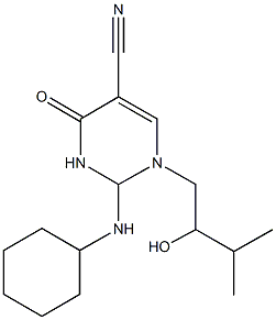 2-(cyclohexylamino)-1-(2-hydroxy-3-methylbutyl)-4-oxo-1,2,3,4-tetrahydropyrimidine-5-carbonitrile Struktur