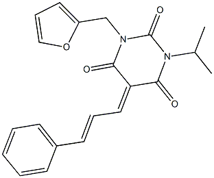 1-(2-furylmethyl)-3-isopropyl-5-(3-phenyl-2-propenylidene)-2,4,6(1H,3H,5H)-pyrimidinetrione Struktur