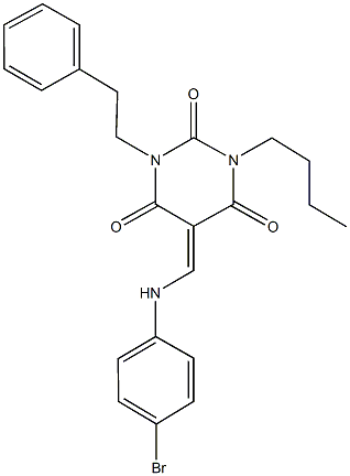 5-[(4-bromoanilino)methylene]-1-butyl-3-(2-phenylethyl)-2,4,6(1H,3H,5H)-pyrimidinetrione Struktur