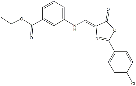 ethyl 3-{[(2-(4-chlorophenyl)-5-oxo-1,3-oxazol-4(5H)-ylidene)methyl]amino}benzoate Struktur