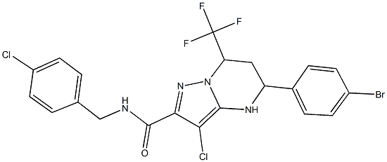 5-(4-bromophenyl)-3-chloro-N-(4-chlorobenzyl)-7-(trifluoromethyl)-4,5,6,7-tetrahydropyrazolo[1,5-a]pyrimidine-2-carboxamide Struktur