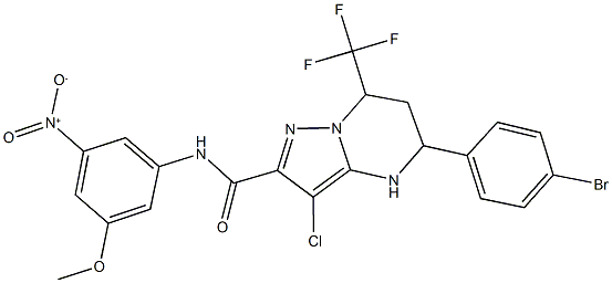 5-(4-bromophenyl)-3-chloro-N-{3-nitro-5-methoxyphenyl}-7-(trifluoromethyl)-4,5,6,7-tetrahydropyrazolo[1,5-a]pyrimidine-2-carboxamide Struktur