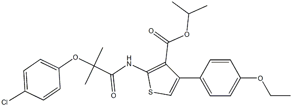 isopropyl 2-{[2-(4-chlorophenoxy)-2-methylpropanoyl]amino}-4-(4-ethoxyphenyl)-3-thiophenecarboxylate Struktur