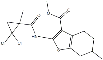 methyl 2-{[(2,2-dichloro-1-methylcyclopropyl)carbonyl]amino}-6-methyl-4,5,6,7-tetrahydro-1-benzothiophene-3-carboxylate Struktur