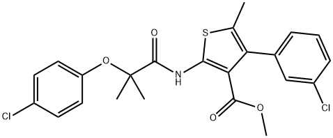 methyl 2-{[2-(4-chlorophenoxy)-2-methylpropanoyl]amino}-4-(3-chlorophenyl)-5-methyl-3-thiophenecarboxylate Struktur