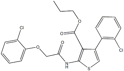 propyl 2-{[(2-chlorophenoxy)acetyl]amino}-4-(2-chlorophenyl)-3-thiophenecarboxylate Struktur