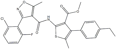 methyl 2-({[3-(2-chloro-6-fluorophenyl)-5-methyl-4-isoxazolyl]carbonyl}amino)-4-(4-ethylphenyl)-5-methyl-3-thiophenecarboxylate Struktur