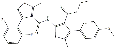 ethyl 2-({[3-(2-chloro-6-fluorophenyl)-5-methyl-4-isoxazolyl]carbonyl}amino)-4-(4-methoxyphenyl)-5-methyl-3-thiophenecarboxylate Struktur