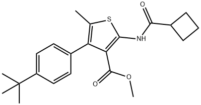 methyl 4-(4-tert-butylphenyl)-2-[(cyclobutylcarbonyl)amino]-5-methyl-3-thiophenecarboxylate Struktur