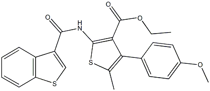 ethyl 2-[(1-benzothien-3-ylcarbonyl)amino]-4-(4-methoxyphenyl)-5-methyl-3-thiophenecarboxylate Struktur