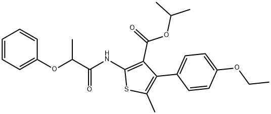 isopropyl 4-(4-ethoxyphenyl)-5-methyl-2-[(2-phenoxypropanoyl)amino]-3-thiophenecarboxylate Struktur