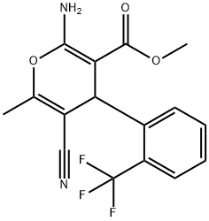 methyl 2-amino-5-cyano-6-methyl-4-[2-(trifluoromethyl)phenyl]-4H-pyran-3-carboxylate Struktur