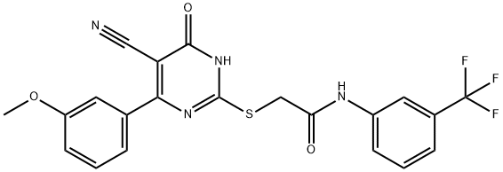 2-{[5-cyano-4-(3-methoxyphenyl)-6-oxo-1,6-dihydropyrimidin-2-yl]sulfanyl}-N-[3-(trifluoromethyl)phenyl]acetamide Struktur