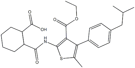 2-({[3-(ethoxycarbonyl)-4-(4-isobutylphenyl)-5-methylthien-2-yl]amino}carbonyl)cyclohexanecarboxylic acid Struktur