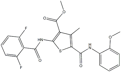 methyl 2-[(2,6-difluorobenzoyl)amino]-5-[(2-methoxyanilino)carbonyl]-4-methyl-3-thiophenecarboxylate Struktur