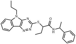 N-(1-phenylethyl)-2-[(5-propyl-5H-[1,2,4]triazino[5,6-b]indol-3-yl)sulfanyl]butanamide Struktur