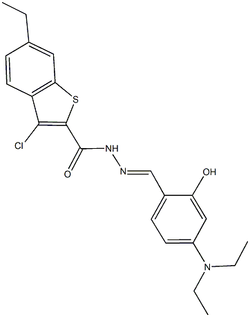 3-chloro-N'-[4-(diethylamino)-2-hydroxybenzylidene]-6-ethyl-1-benzothiophene-2-carbohydrazide Struktur