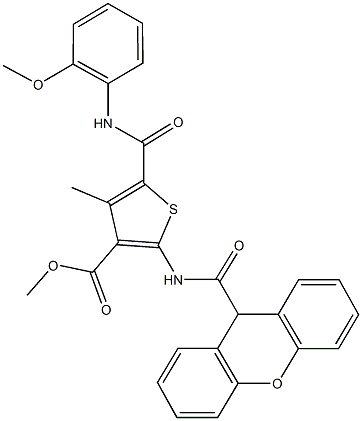 methyl 5-[(2-methoxyanilino)carbonyl]-4-methyl-2-[(9H-xanthen-9-ylcarbonyl)amino]-3-thiophenecarboxylate Struktur