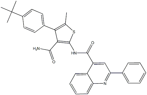 N-[3-(aminocarbonyl)-4-(4-tert-butylphenyl)-5-methyl-2-thienyl]-2-phenyl-4-quinolinecarboxamide Struktur