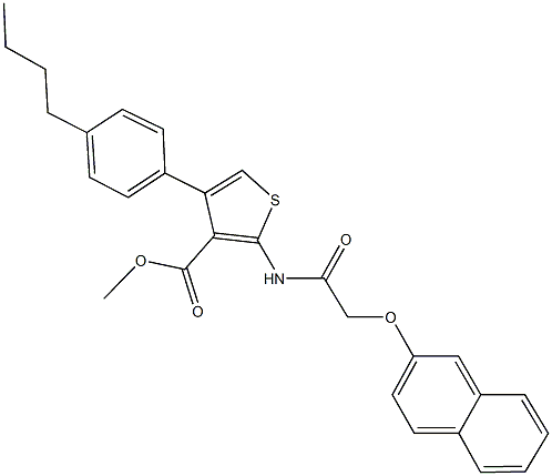 methyl 4-(4-butylphenyl)-2-{[(2-naphthyloxy)acetyl]amino}-3-thiophenecarboxylate Struktur