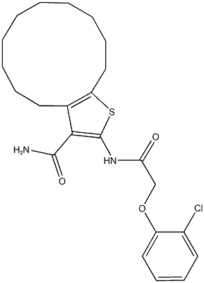 2-{[(2-chlorophenoxy)acetyl]amino}-4,5,6,7,8,9,10,11,12,13-decahydrocyclododeca[b]thiophene-3-carboxamide Struktur