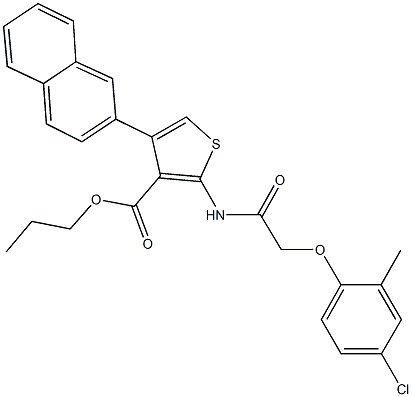 propyl 2-{[(4-chloro-2-methylphenoxy)acetyl]amino}-4-(2-naphthyl)-3-thiophenecarboxylate Struktur